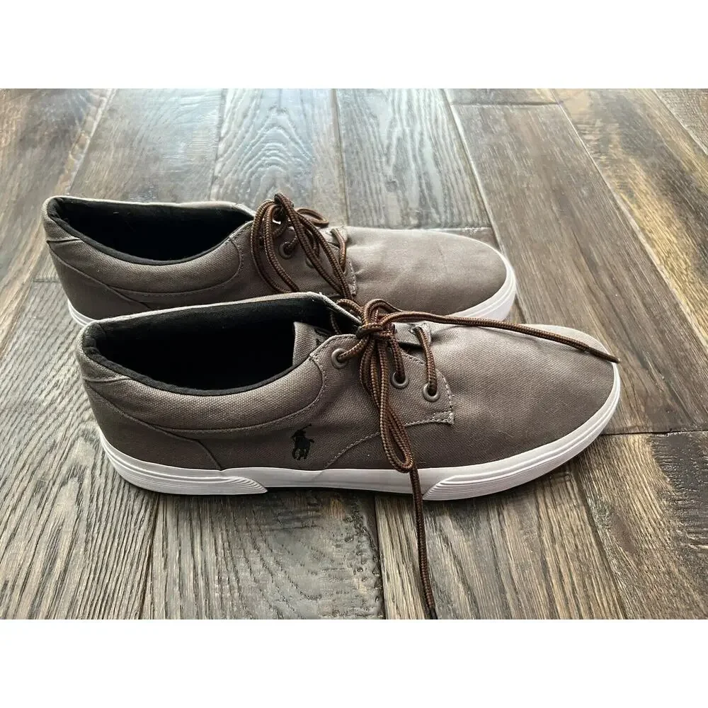 Polo Ralph Lauren Mens Shoes 10.5D Casual Lace Up Canvas Sneaker Tan Brown